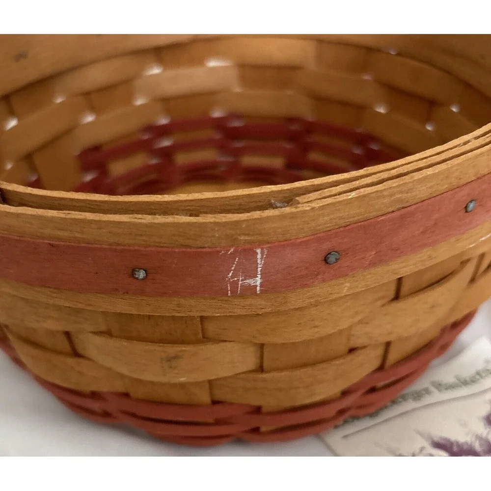 Longaberger‎ 1995 Round Basket with Leather Handles, Floral & Plastic Insert